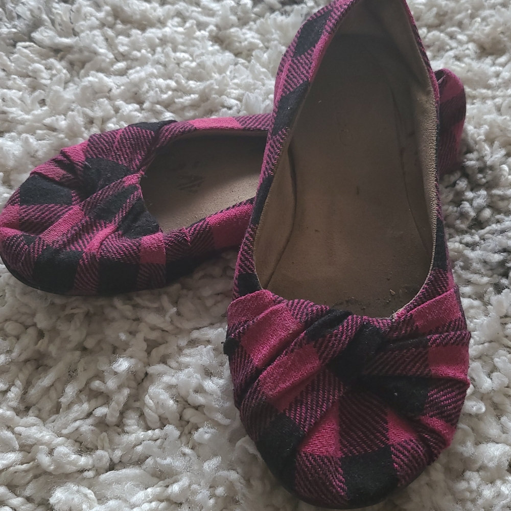 Aldo Pink and Black Plaid Flats
